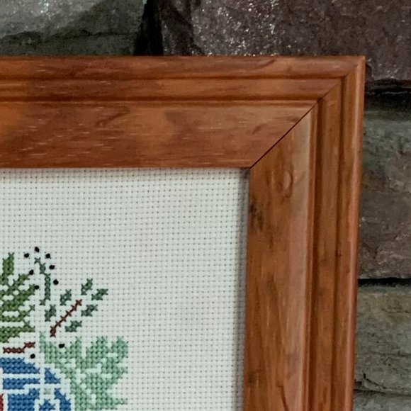 VTG Cross Stitch Fruit Basket Pineapple Grapes Completed Framed Embroidery Art - Picture 7 of 9